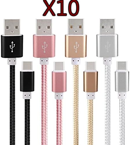 JustJamz Nylon Braided (10 Pack) Micro USB Cable Data Sync & Charging Cable for Samsung and Other Android Smartphones - Mixed Colors (3FT)