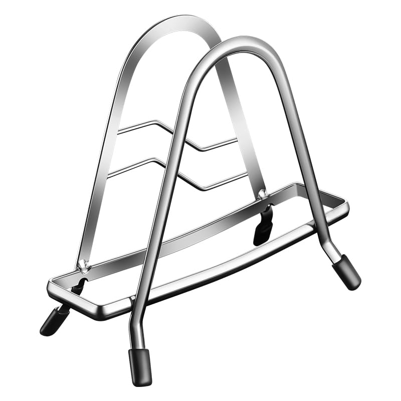 Photo 1 of BOMANSI BOMS Cutting Board Rack Holder Stand - 304 Stainless Steel Chopping Board Organizer, Pan Rack with Stable Triangle Design, Stainless Steel Cutting Board Hold for Countertop Space Saving
