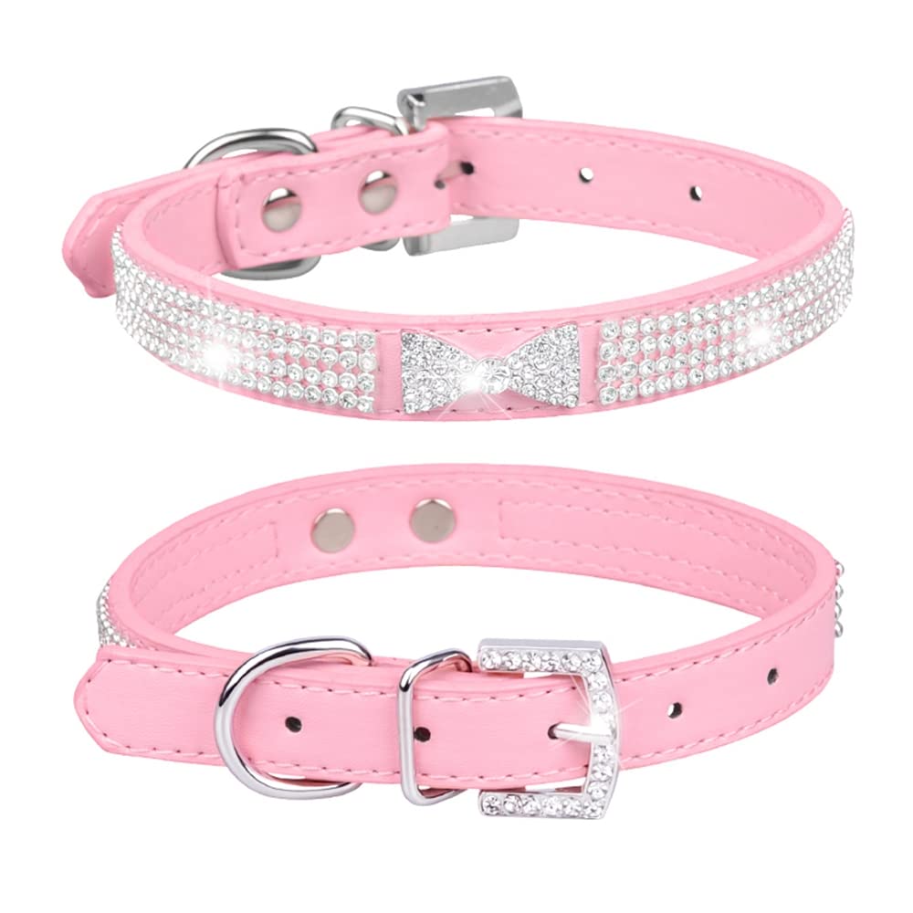 haoyueer Cute Dazzling Sparkling Elegant Fancy PU Leather Bling Rhinestone Crystal Jeweled Pet Cat Dog Puppy Collar … (M, Pink-3) — image 1