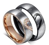 His or Hers (Priced Separate) Korean Style Titanium Stainless Steel Couple Heart in Love Wedding Bands Set Ring with Cubic Zirconia Stone-JCR051 (men's size 9)