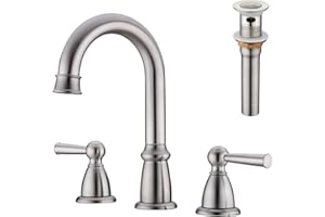 CREA Widespread Bathroom Faucet 3 Hole 8 inch Faucet Brushed Nickel with Pop Up Drain 2 Handle 4 inch Sink Faucets for Vanity Lavatory Basin Restroom Bath