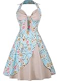 Vintage Halter Cocktail Dress 1950s Rockabilly Audrey Garden Picnic Retro Swing Tea Party Prom Homecoming Dresses