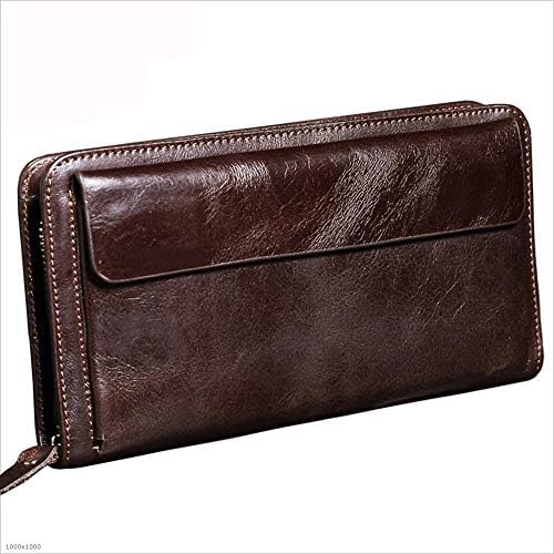 MYMAO 01Men's leather wallet Long retro top layer leather clutch bag Zipper bag multi-card phone bag