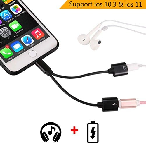 Dual Lightning Adapter for iPhone 8/8Plus/7/7Plus, Splitter for iPhone 7/8, 2 in 1 Lightning Adapter, Double Lightning Headphone Audio &amp; Charge &amp; Call Converter, Compatible iOS 10.3 iOS 11 (Black)