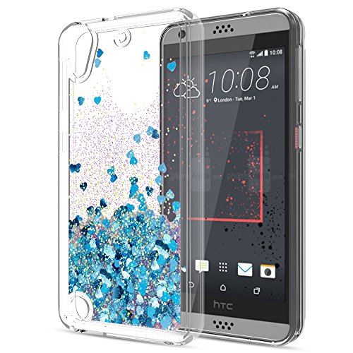 HTC Desire 530 Case,HTC Desire 630 Liquid Case with HD Screen Protector for Girls Women,LeYi Cute Moving Shiny Glitter Quicksand Clear TPU Protective Phone Case for HTC 530 / HTC 630 ZX Blue
