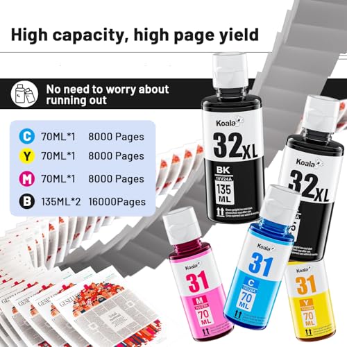 Koala 31 32XL Tinta Compatible con HP Smart Tank 5105 7005 7305 5100 5106 5108, Tinta 31 32 XL para Smart Tank 7005 7605 7006 7306 455 515 519 530 558 559 cm. 70 655 670 750 790 (5 Paquetes)