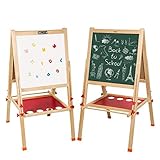 Beebeerun Large Adjustable Double-sided Kids' Art Easel Standing Easel with Paper clip, Chalk Board, Easel for Toddler with Bonus Magnetic Letters, Numbers and Other Accessories