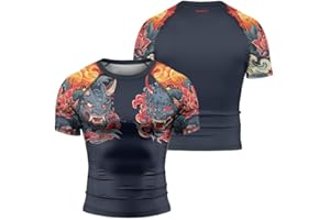 AUREIKA Samurai Men's BJJ Rash Guards Short Sleeve Jiu-Jitsu Baselayer Skin Performance Shirt MMA Jiu Jitsu Combat Sports
