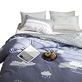 VM VOUGEMARKET Cloud Duvet Cover Set Queen,100% Natural Cotton Reversible Stripe Duvet Cover with 2 Unique Pillowcases (Queen,Cloud 3)