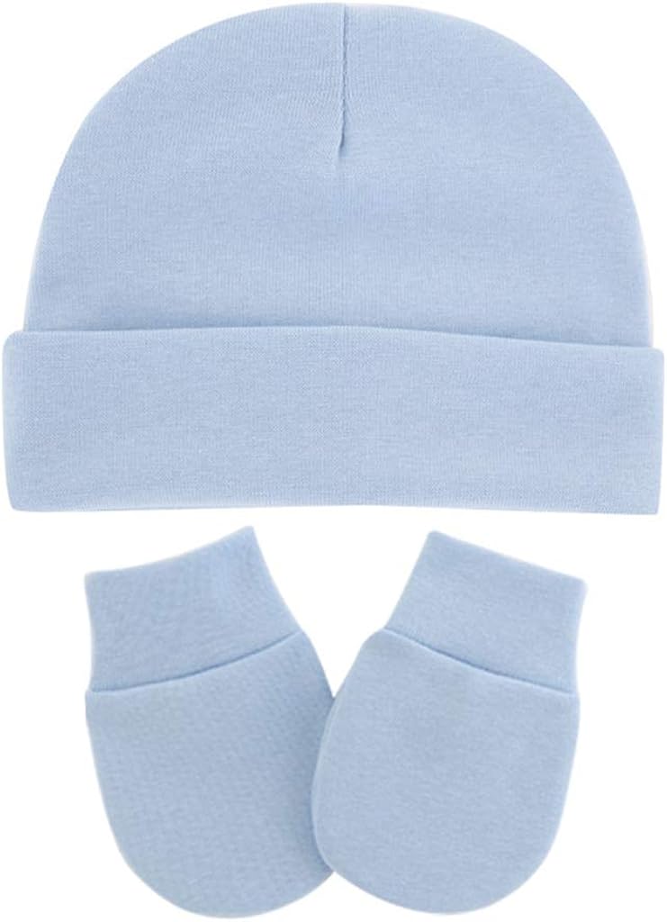 HUGUWEDING Baby Infants Anti Scratching Cotton Gloves+Hat Set, for Boys