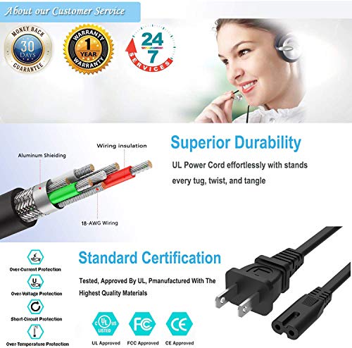 image for Superer UL Listed Universal 2 Prong AC Laptop Power Cord Cable for Del