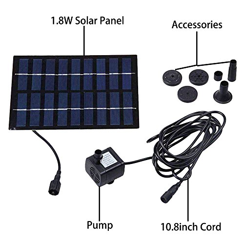 COSVII Solar Fountain for Birdbath Small Solar Water Pump for Garden, Yard, Small Pond(1.8W)