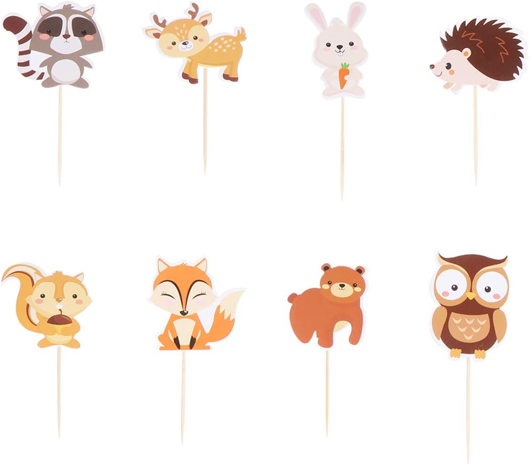 Forest Animal Party Cake Lid Woodland Cupcake Topper Dessert Picks for Baby Party Kids Birthday Pieces, Image 1
