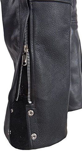 MEN'S MOTORCYCLE BLK LEATHER CHAP WTIH 4 POCKETS REMOVABLE LINER FULL ZIPPER (L Regular)