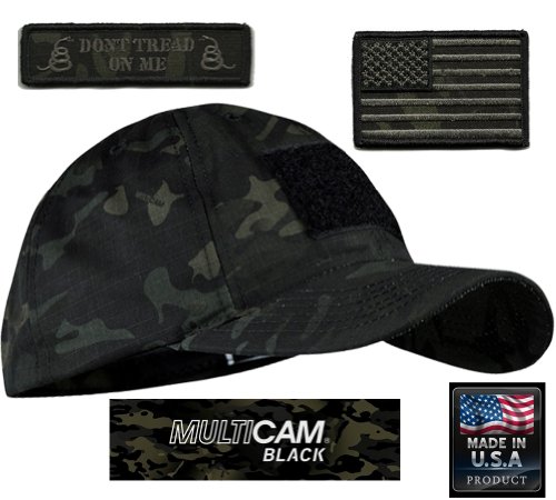 Gadsden and Culpeper MULTICAM-BLACK Tactical Patch & Hat Bundle (USA/DTOM patches)