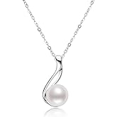 Sterling Silver Pearl Pendant Necklaces for Women, Freshwater Cultured Single White Pearl Drop Necklace Wedding Jewelry for Bride