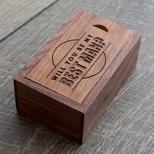 Best Man Gold Cufflinks Proposal Gift - Will You Be My BEST MAN? Proposal Gift Box with Walnut Wood Cuff Links - Wedding Favor Party Gift