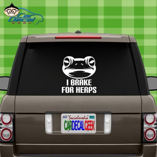 Car Decal Geek Frog I Brake for Herps Reptile Vinyl Decal Sticker Bumper Cling for Car Truck Window Laptop MacBook Wall Cooler Tumbler | Die-Cut/No Background | Multi Sizes/Colors White, 8"
