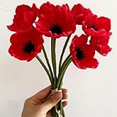 Artificial Flowers False Poppy Flowers,10 pcs Artificial Poppy Silk Fake Flowers,No Fade PU Fake Latex Flowers for Kitchen Table Centerpiece Wedding Holiday Bridal Bouquet Home Party Decor (Red)