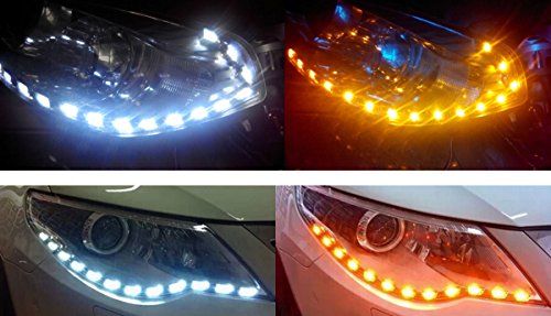 iJDMTOY (2) White/Amber Switchback LED Strip Lighting For Headlight Retrofit w/ Sequential Turn Signal Feature