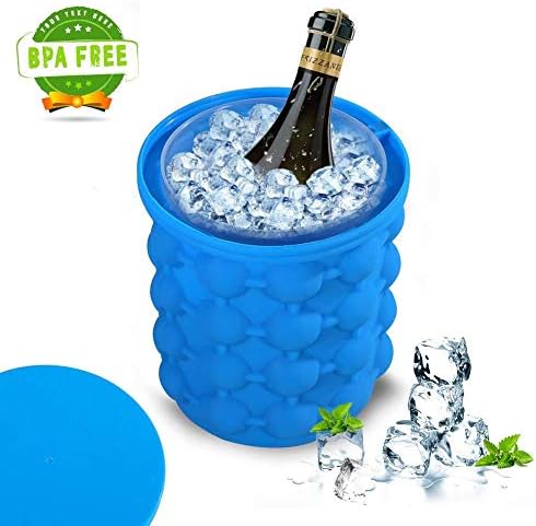 FQMY New Silicone Ice Genie ice Cube Maker-Leakproof Design Super Large Silicone 2 in 1 Trays Molds Ice Bucket Revolutionary Space Saving Ice Cube Maker for Chilling Burbon Whiskey,Cockta