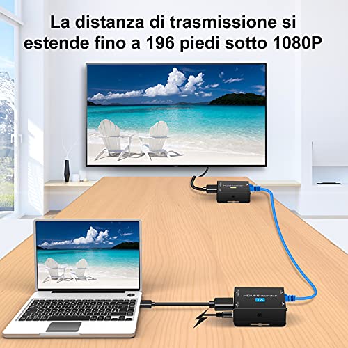VEDINDUST HDMI Extender Over Cat5e 6 7 Ethernet Transmitter Receiver Support EDID Presets 1080p POC Only Need TX Power for Work 1080P 50m POC