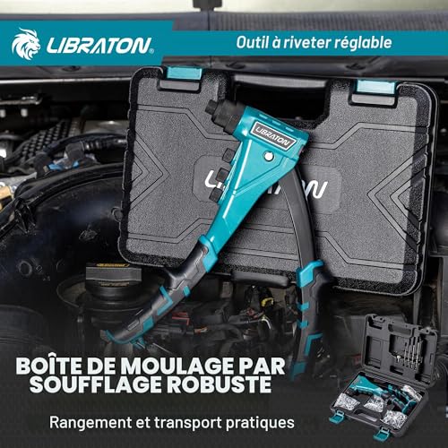 LIBRATON Heavy Duty Rivet Pliers, Pop Rivet Pliers, Professional Manual Riveter Riveting Tool with 160 Rivets, Includes 4 Tips, 4 Interchangeable Nozzles Without Tools, for Repair