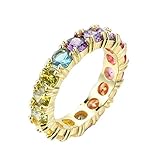 NYC Sterling Women's 4MM Sterling Silver Rainbow Round Cubic Zirconia Eternity Ring
