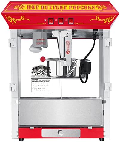 Great Northern Popcorn Classic Countertop Popcorn Popper Machine, 8 oz, Red