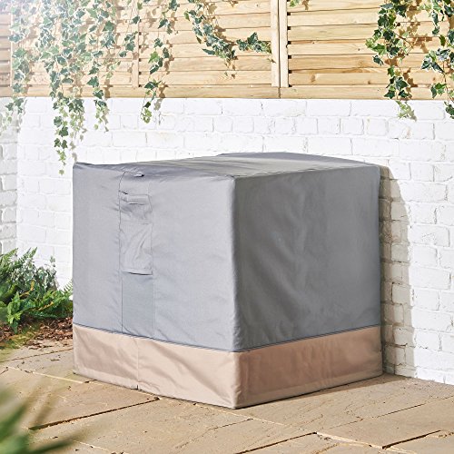 VonHaus Air Conditioning Cover, Square - ‘The Storm Collection’ Premium Heavy Duty Waterproof Outdoor Protection - Slate Grey with Beige Trim (34 x 34 x 30 inches)