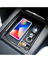 Caja de almacenamiento para reposabrazos de coche inalámbrico con cargador, soporte para consola central y soporte para palé, compatible con modelo S X 2016 2017 2018 (caja de reposabrazos con carga inalámbrica Qi)