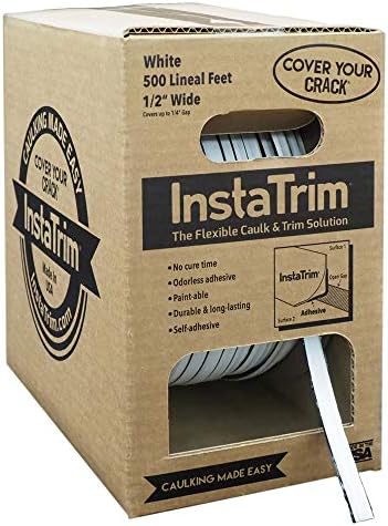 InstaTrim - Universal, Flexible, Adhesive Trim Solution - Cover Gaps Between Walls, Floors, Ceilings, and More, One.5in x 500ft Long Spool (White)
