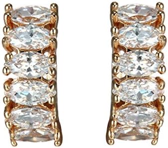 Real Spark(TM) Women Girls 18K Gold Plated Diamond-Cut Zircon Linked Clip On Hoop Earrings