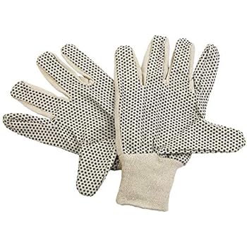 [12 Pairs, Large] Cotton Canvas Knit Protection Work Gloves with Black PVC Dots for Hand Grip, Painter Mechanic Gardening Glove for Men Women, Beige 24 Count Bulk