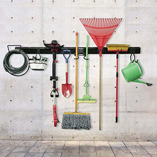 15-PCS Garage Storage Systems Adjustable Organization Rack Wall Mounted Removable Hook Organizer Hanger for Broom Mop Rake Shovel & Garden Tools, 80inch Rail, 10 Hooks - Thumbnail 6