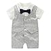 Fairy Baby Boy Summer Gentleman Outfit Bowtie Short Sleeve Onesie Romper Jumpsuit Formal Tuxedo Suit(6-9 Months, Grey Stripe)