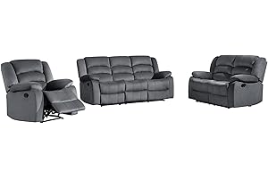 BlackJack Furniture Winthrop Microfiber Modern Reclining Living Room, Sofa, Loveseat, Chair, Gray