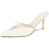 Dsevht Black Kitten Heels for Women Pointed Closed Toe Dressy Bow Heel Vintage Heeled Mules Sexy Pointy Studded Slip on Stiletto Pump Shoes