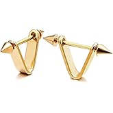 Black Spike Triangle Huggie Hinged Hoop Earrings for Men Women, Stainless Steel, 2pcs