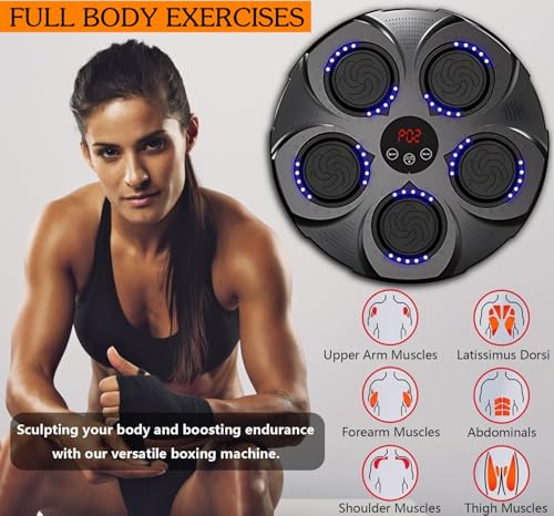 Beauenty Music Boxing Machine,Wall Mounted Smart Boxing Trainer,LED Light Intelligent Boxing Target,Adult Youth Boxing Training Punching Equipment with Boxing Gloves,Boxing Game for Gym and Home