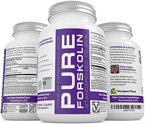 Forskolin PURE Coleus Forskohlii Root - Standardized to 20% for Best Weight Loss - Highly Recommended Product for Fat Burning, As Seen on TV, Best Quality Product on the Market - 250mg Per Serving with 50mg of Active Forskolin 60 Vegeterian Caps