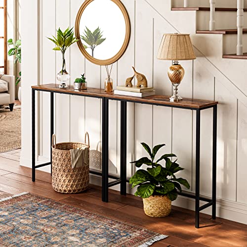 HOOBRO Narrow Console Table, Skinny Entryway Table for Hallway, Slim Sofa Table, Industrial Console Table Entrance, Long Hall Table for Foyer, Bedroom, Living Room, Rustic Brown and Black EBF75XG01