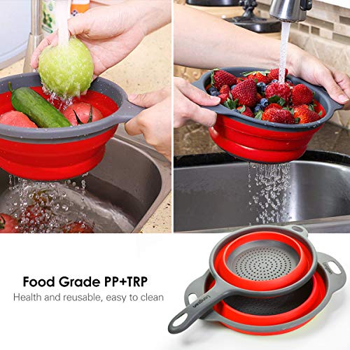 image for Longzon 2 Collapsible Colander Strainer Set, Over the Sink Vegetable/F
