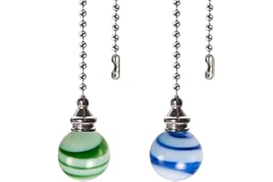 Akahttbn Ceiling Fan Pull Chains Decorative for Kids, Glass Balls Pendant Lamp Pull Extension with 12 Inches Fan Pulls For Ceiling Light Lamp Fan Chain 2 Pcs（Blue and Green） Nickel