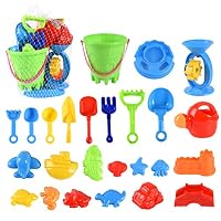XADP 25 Pieces Beach Sand Toys Set Sand Water Wheel,Beach Bucket,Watering Can,Sand Sifter,Tool Play Set, Shovels, Rakes, Sea Creatures, Castle Molds,Sand Molds for Girls and Boys