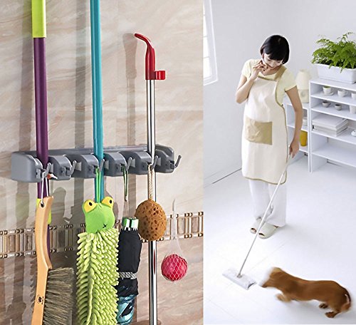 Mop Broom Holders and Garden Tool Organizer with 5 Non-slip with 6 Hooks - Storage Solutions for Broom Holders - Perfect Broom Hanger for Kitchen Garden and Garage by Winthome - Thumbnail 5