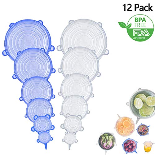 12 Pack Silicone Stretch Lids, rabofly Various Size Food Storage Covers Reusable Durable and Expandable for Keeping Food Fresh, Dishwasher and Refrigerator Safe