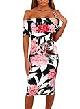 Happy Sailed Women Off Shoulder Floral Print Bodycon Party Midi Summer Dresses