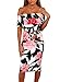 Happy Sailed Women Off Shoulder Floral Print Bodycon Midi Summer Dresses, Medium Black