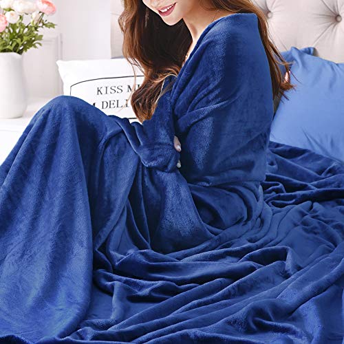 kawahome Navy Blue Queen Flannel Fleece Luxury Blanket Super Soft Plush Microfiber Solid Cozy Fuzzy Blanket for Bed Lightweight Couch/Sofa Blanket (90 x 90 Inch) - Thumbnail 6